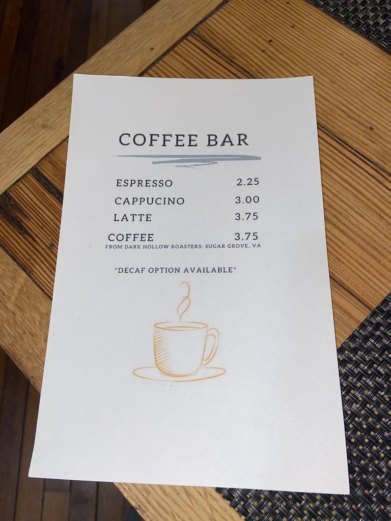 coffee bar menu printed on paper