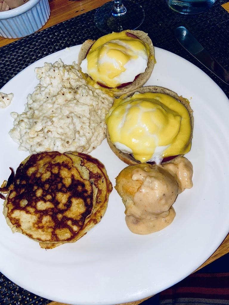 plate of brunch foods on table